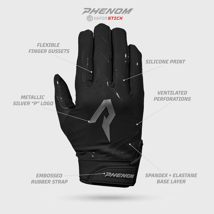 Phenom Elite Black Football Gloves - VPS5